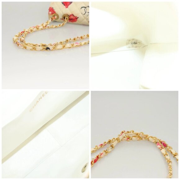 CHANEL Matelasse Chain Shoulder Bag Vinyl Coating White Gold CC Auth 1 - Picture 14 of 15